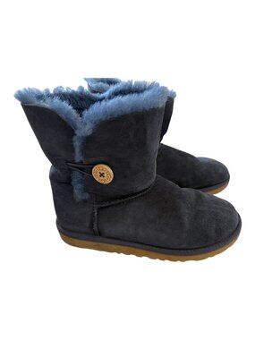 UGG Bailey Button Boots Botties Womens Youth Size 5 Navy Blue Suede Leather 5991